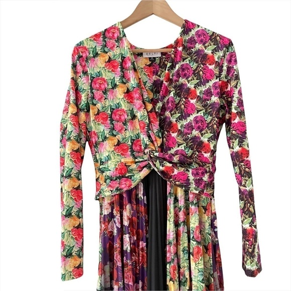 Delfi Rita Mixed Print Pleated Twist Midi Dress - Picture 4 of 9